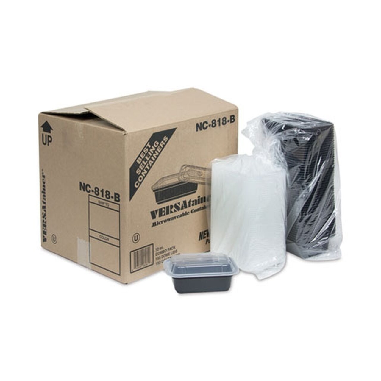 Pactiv Corp. Newspring VERSAtainer 4.5 x 5.5 x 1.75 12 oz Plastic Microwavable Containers - Black/Clear (150/Carton)